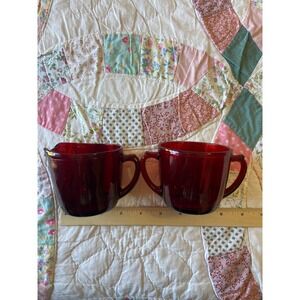 Vintage Ruby Red Glass Creamer and Open Sugar Bowl Set Mid Century Modern